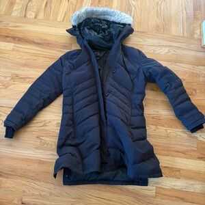 Canada Goose Shelborne Parka Navy Down Puffer Jacket with Faux Fur Hood